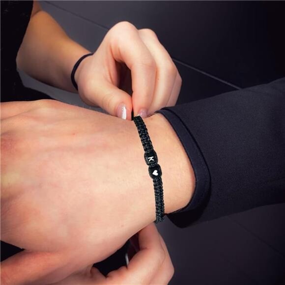 Mens Womens Initial Letter Bracelet Adjustable Couples Friendship Anniversary Gi - Picture 2 of 7